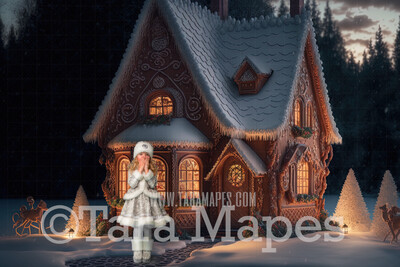 Gingerbread House Digital Backdrop - House Made of Gingerbread Christmas Digital Background