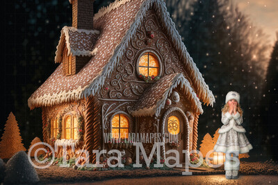 Gingerbread House Digital Backdrop - House Made of Gingerbread Christmas Digital Background