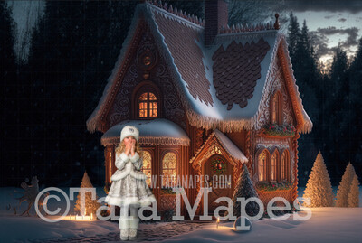 Gingerbread House Digital Backdrop - House Made of Gingerbread Christmas Digital Background