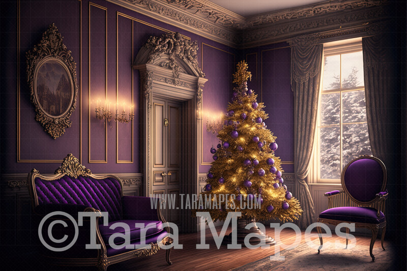 Sugar Plum Christmas Tree Digital Backdrop - Purple and Gold Christmas Digital Background - Pastel Purple Christmas Digital Background