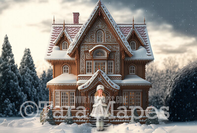 Gingerbread House Digital Backdrop - House Made of Gingerbread Christmas Digital Background