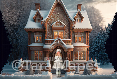 Gingerbread House Digital Backdrop - House Made of Gingerbread Christmas Digital Background