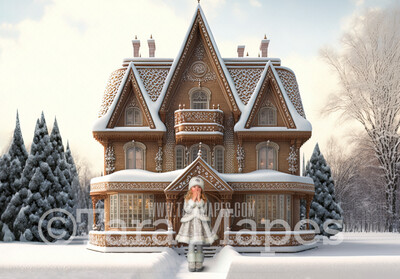 Gingerbread House Digital Backdrop - House Made of Gingerbread Christmas Digital Background