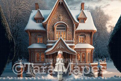 Gingerbread House Digital Backdrop - House Made of Gingerbread Christmas Digital Background