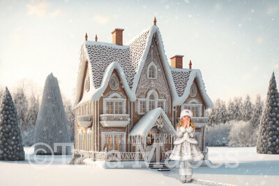 Gingerbread House Digital Backdrop - House Made of Gingerbread Christmas Digital Background