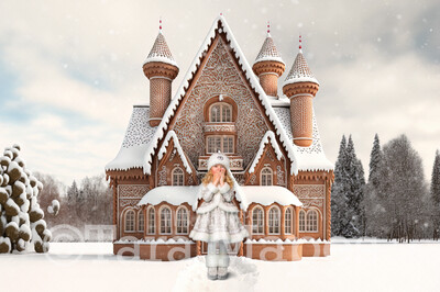 Gingerbread House Digital Backdrop - House Made of Gingerbread Christmas Digital Background