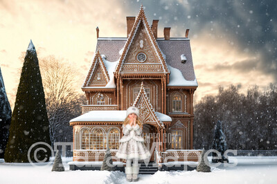 Gingerbread House Digital Backdrop - House Made of Gingerbread Christmas Digital Background