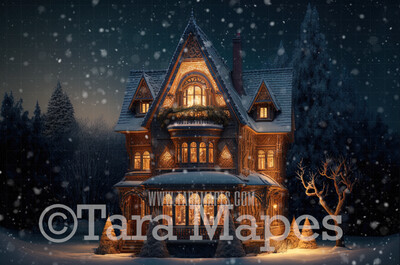 Gingerbread House Digital Backdrop - House Made of Gingerbread Christmas Digital Background