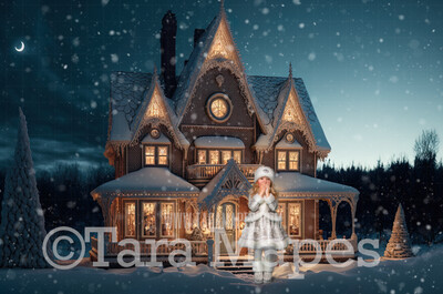 Gingerbread House Digital Backdrop - House Made of Gingerbread Christmas Digital Background