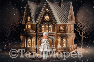 Gingerbread House Digital Backdrop - House Made of Gingerbread Christmas Digital Background