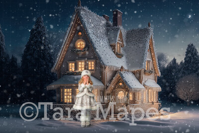 Gingerbread House Digital Backdrop - House Made of Gingerbread Christmas Digital Background