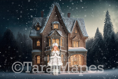 Gingerbread House Digital Backdrop - House Made of Gingerbread Christmas Digital Background