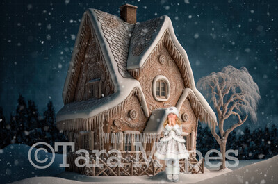 Gingerbread House Digital Backdrop - House Made of Gingerbread Christmas Digital Background