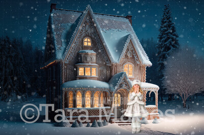Gingerbread House Digital Backdrop - House Made of Gingerbread Christmas Digital Background