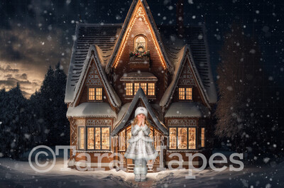 Gingerbread House Digital Backdrop - House Made of Gingerbread Christmas Digital Background
