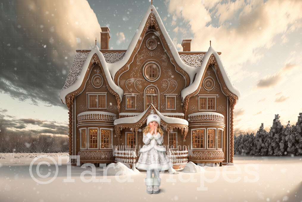 Gingerbread House Digital Backdrop - House Made of Gingerbread Christmas Digital Background