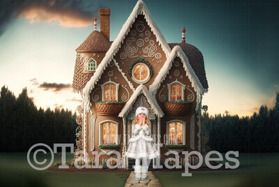 Gingerbread House Digital Backdrop - House Made of Gingerbread Christmas Digital Background