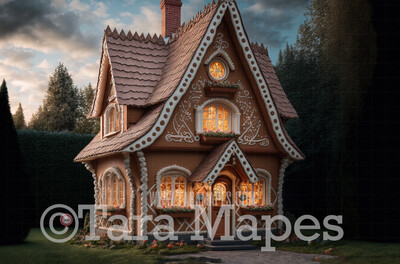 Gingerbread House Digital Backdrop - House Made of Gingerbread Christmas Digital Background