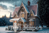 Gingerbread House Digital Backdrop - House Made of Gingerbread Christmas Digital Background