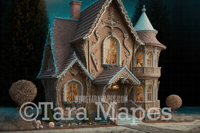 Gingerbread House Digital Backdrop - House Made of Gingerbread Christmas Digital Background