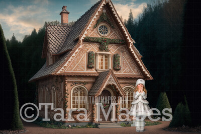 Gingerbread House Digital Backdrop - House Made of Gingerbread Christmas Digital Background