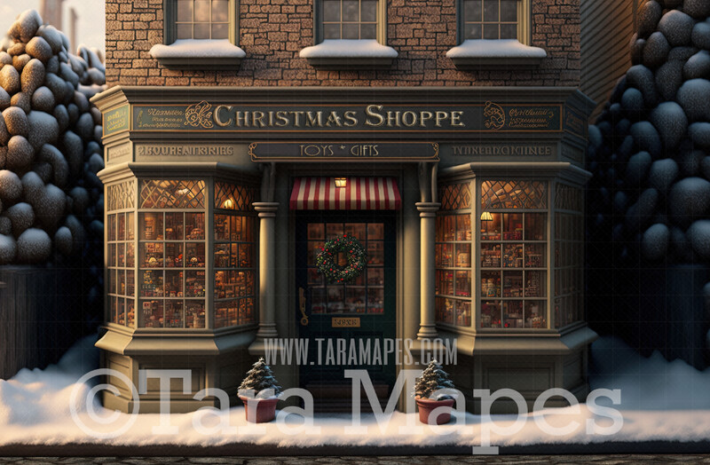 Christmas Shop Digital Backdrop - Christmas Toy Shop - Christmas Shoppe - Christmas Storefront Digital Background