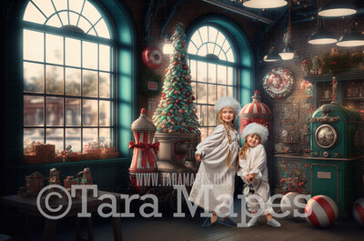 Santa&#39;s Workshop Digital Backdrop - Christmas Digital Background - Santa&#39;s Toyshop Digital Backdrop - Christmas Digital Backdrop