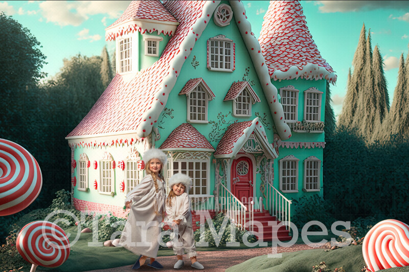 Candy House Digital Backdrop - Christmas Digital Background - Peppermint Home - Valentine Digital Backdrop - Candyland House Christmas Digital Backdrop