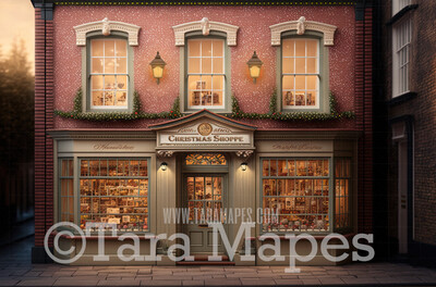 Christmas Shop Digital Backdrop - Christmas Toy Shop - Christmas Shoppe - Christmas Storefront Digital Background