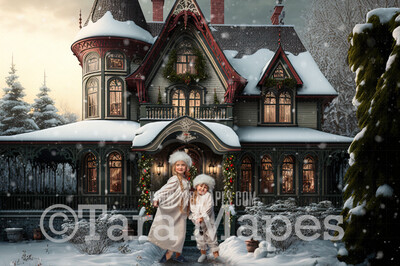 Santa&#39;s House Digital Backdrop - Christmas Digital Background - Christmas House Digital Backdrop