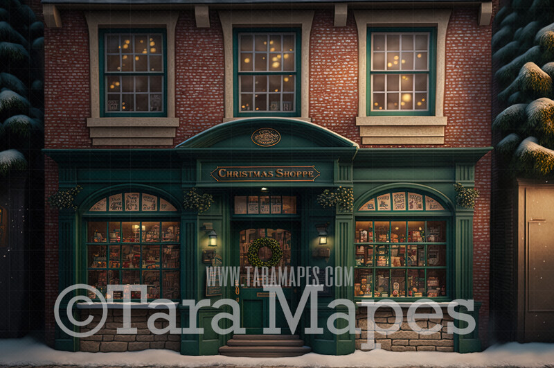 Christmas Shop Digital Backdrop - Christmas Toy Shop - Christmas Shoppe - Christmas Storefront Digital Background