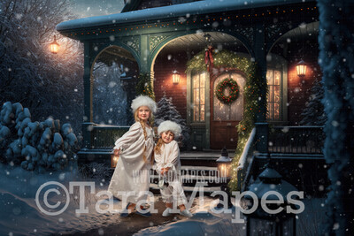 Santa&#39;s House Digital Backdrop - Christmas Digital Background - Christmas House Digital Backdrop