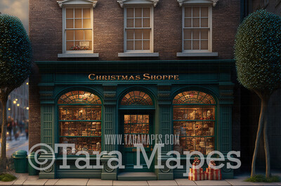 Christmas Shop Digital Backdrop - Christmas Toy Shop - Christmas Shoppe - Christmas Storefront Digital Background