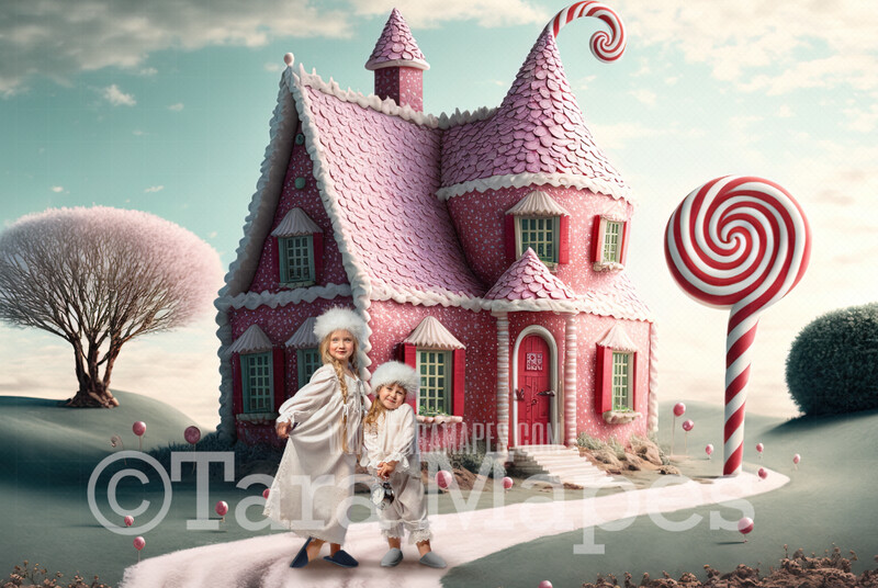 Candy House Digital Backdrop - Christmas Digital Background - Peppermint House  - Valentine Digital Backdrop - Candyland House Christmas Digital Backdrop
