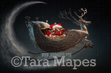 Santa Sleigh Digital Background  - Santa Sleigh Flying - Magical Santa Sleigh Digital Backdrop - Christmas Digital Background - LAYERED PSD!