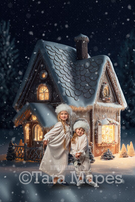 Gingerbread House Digital Backdrop -Gingerbread House - House Made of Gingerbread Christmas Digital Background