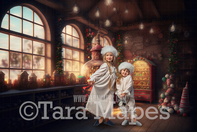Santa&#39;s Workshop Digital Backdrop - Christmas Digital Background - Santa&#39;s Toyshop Digital Backdrop - Christmas Digital Backdrop