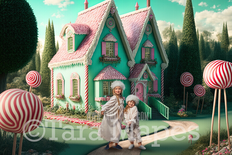 Candy House Digital Backdrop - Christmas Digital Background - Peppermint House  - Valentine Digital Backdrop - Candyland House Christmas Digital Backdrop