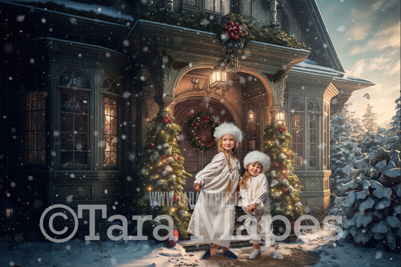 Santa's House Porch Digital Backdrop - Christmas Digital Background - Christmas House Digital Backdrop