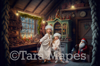 Santa&#39;s Workshop Digital Backdrop - Christmas Digital Background - Santa&#39;s Toyshop Digital Backdrop - Christmas Digital Backdrop