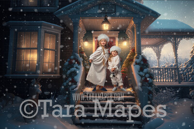 Santa&#39;s House Digital Backdrop - Christmas Digital Background - Christmas House Digital Backdrop