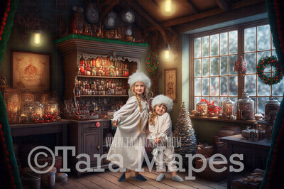 Santa&#39;s Workshop Digital Backdrop - Christmas Digital Background - Santa&#39;s Toyshop Digital Backdrop - Christmas Digital Backdrop