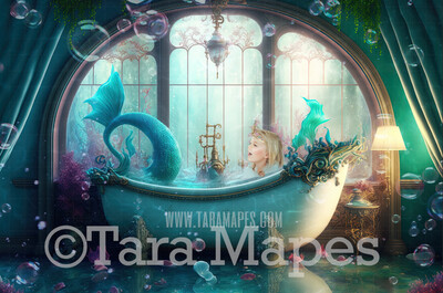 Mermaid Bath Tub Digital Backdrop - Mermaid Tub Digital Background - Mermaid Bathtub Underwater - Mermaid Digital Background