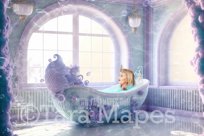 Mermaid Bath Tub Digital Backdrop - Mermaid Tub Digital Background - Mermaid Bathtub Underwater - Mermaid Digital Background