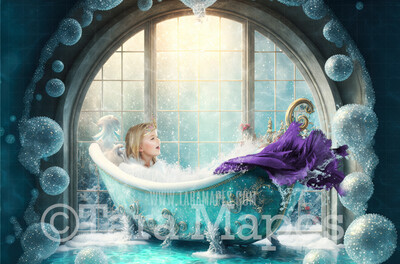 Mermaid Bath Tub Digital Backdrop - Mermaid Tub Digital Background - Mermaid Bathtub Underwater - Mermaid Digital Background