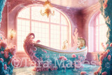 Mermaid Bath Tub Digital Backdrop - Mermaid Tub Digital Background - Mermaid Bathtub Underwater - Mermaid Digital Background