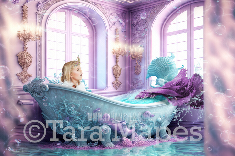 Mermaid Bath Tub Digital Backdrop - Mermaid Tub Digital Background - Mermaid Bathtub Underwater - Mermaid Digital Background