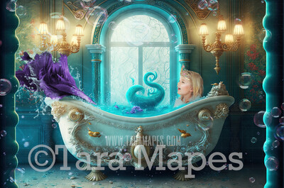 Mermaid Bath Tub Digital Backdrop - Mermaid Tub Digital Background - Mermaid Bathtub Underwater - Mermaid Digital Background