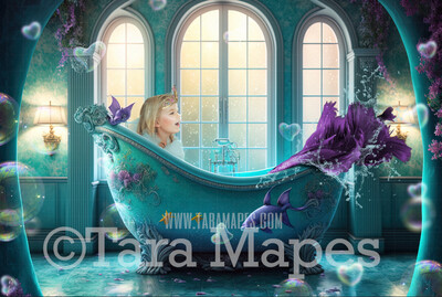 Mermaid Bath Tub Digital Backdrop - Mermaid Tub Digital Background - Mermaid Bathtub Underwater - Mermaid Digital Background