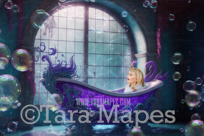 Mermaid Bath Tub Digital Backdrop - Mermaid Tub Digital Background - Mermaid Bathtub Underwater - Mermaid Digital Background